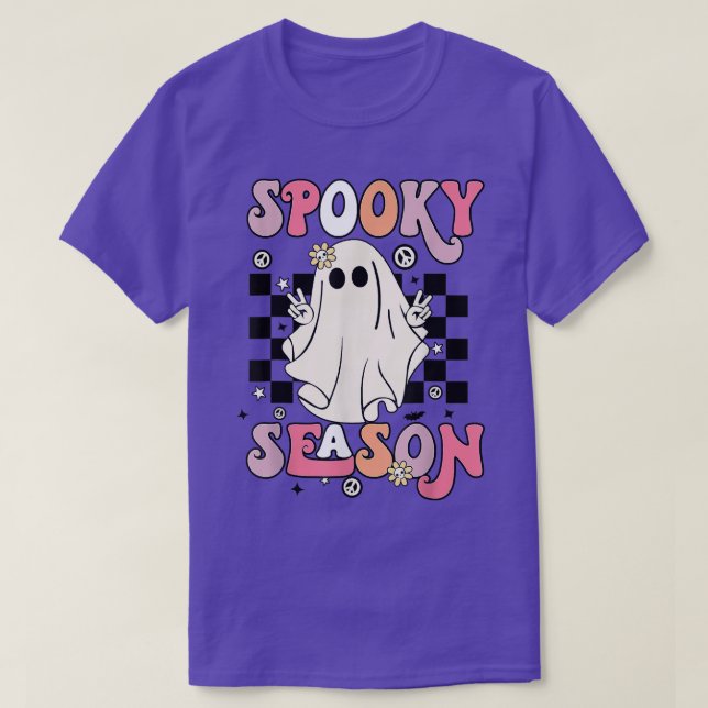 Retro Hippie Halloween Cute Ghost Spooky Season Wo T-Shirt (Design Front)