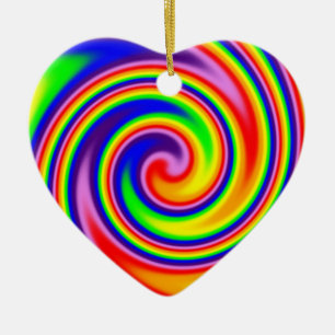 Retro Hippie Happy Rainbow Colors Soft Spiral Cera Ceramic Ornament