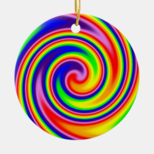 Retro Hippie Happy Rainbow Colors Soft Spiral Ceramic Ornament