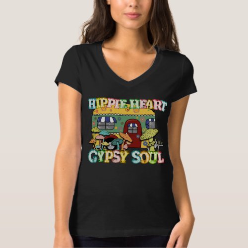 Retro Hippie Heart Gypsy Soul Mushrooms Camper  T_Shirt
