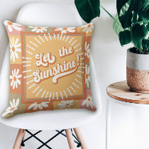 Retro Hippie Let the Sunshine Daisy Floral Mod 70s Throw Pillow