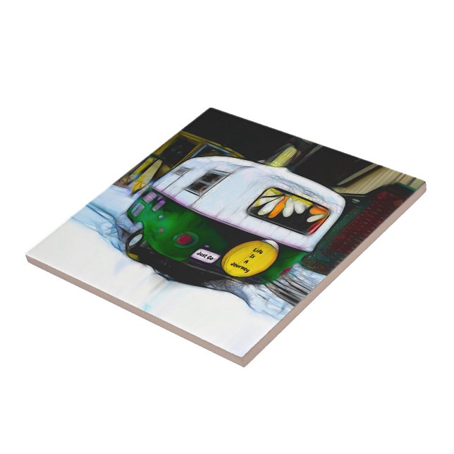 Retro Hippie Life Is A Journey Just Go Camper Ceramic Tile (Side)