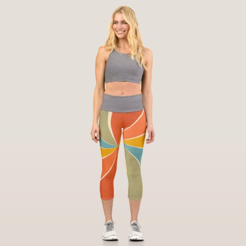 Retro Hippie Mixed Paint Style Swirls Pattern Capri Leggings