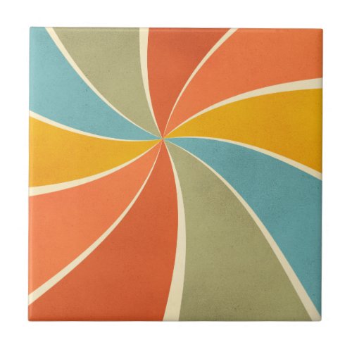 Retro Hippie Mixed Paint Style Swirls Pattern Ceramic Tile