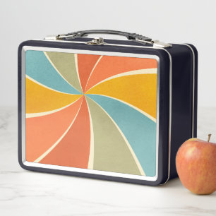Retro Hippie Mixed Paint Style Swirls Pattern Metal Lunch Box