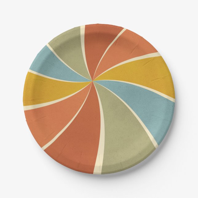 Retro Hippie Mixed Paint Style Swirls Pattern Paper Plates (Front)