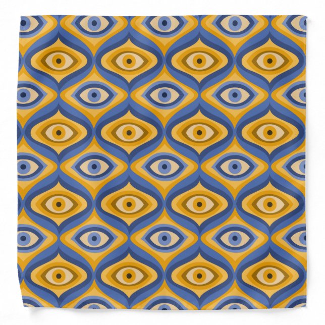 Retro Hippie Pattern - Psychedelic Eye Yellow Blue Bandana (Front)