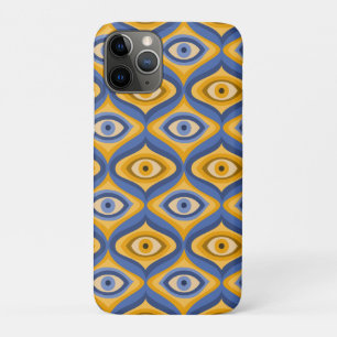 Retro Hippie Pattern - Psychedelic Eye Yellow Blue iPhone 11 Pro Case