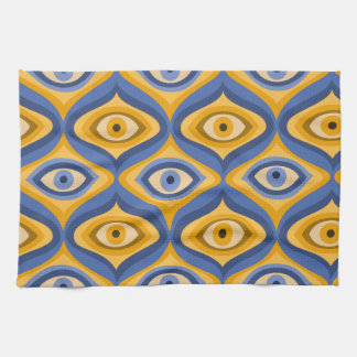 Retro Hippie Pattern - Psychedelic Eye Yellow Blue Kitchen Towel