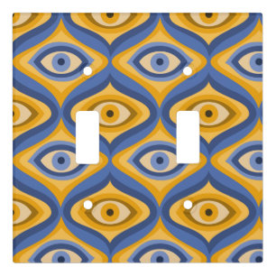 Retro Hippie Pattern - Psychedelic Eye Yellow Blue Light Switch Cover
