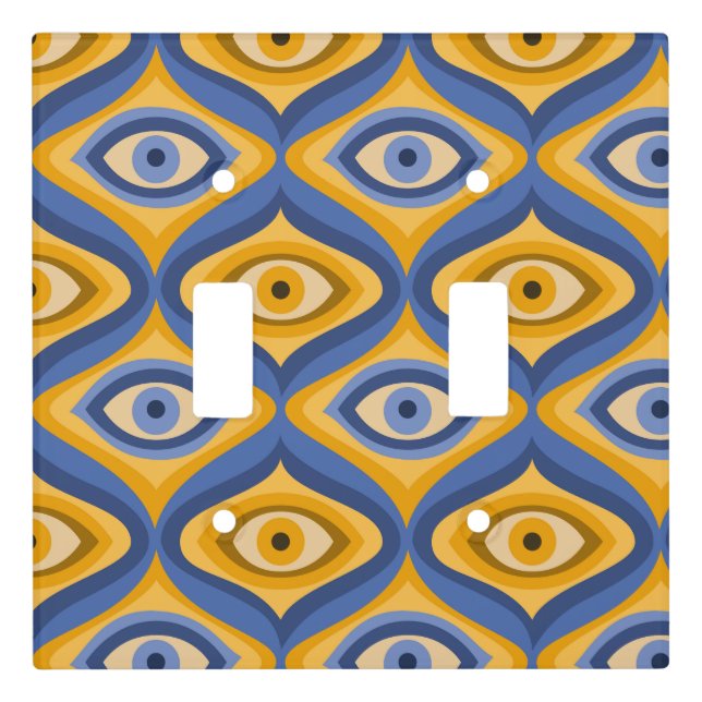 Retro Hippie Pattern - Psychedelic Eye Yellow Blue Light Switch Cover (Front)