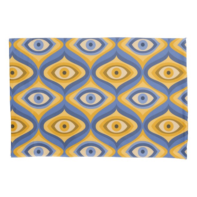 Retro Hippie Pattern - Psychedelic Eye Yellow Blue Pillow Case (Front)