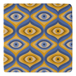 Retro Hippie Pattern - Psychedelic Eye Yellow Blue Trivet