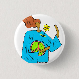 Retro Hippie Peace Girl Flower Button