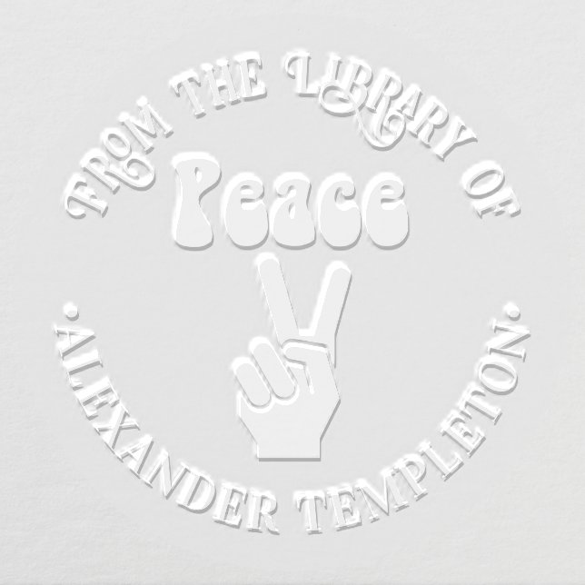 Retro Hippie Peace Hand Sign Name Library Book Embosser (Design)