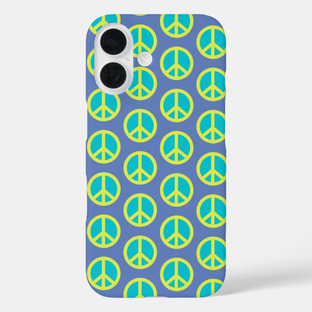 Retro Hippie Peace Sign Pattern in Blue   Case-Mate iPhone Case (Back)