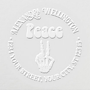 Retro Hippie Peace Skeleton Hand Sign Name Address Embosser