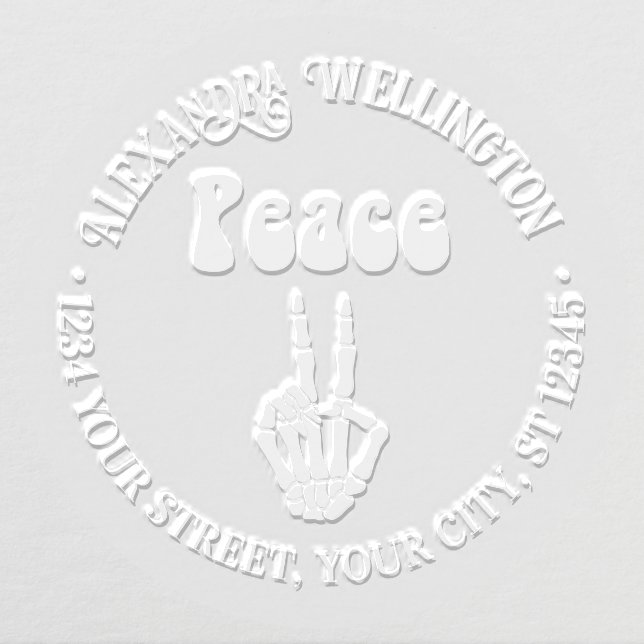 Retro Hippie Peace Skeleton Hand Sign Name Address Embosser (Design)