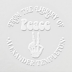 Retro Hippie Peace Skeleton Hand Sign Name Library Embosser