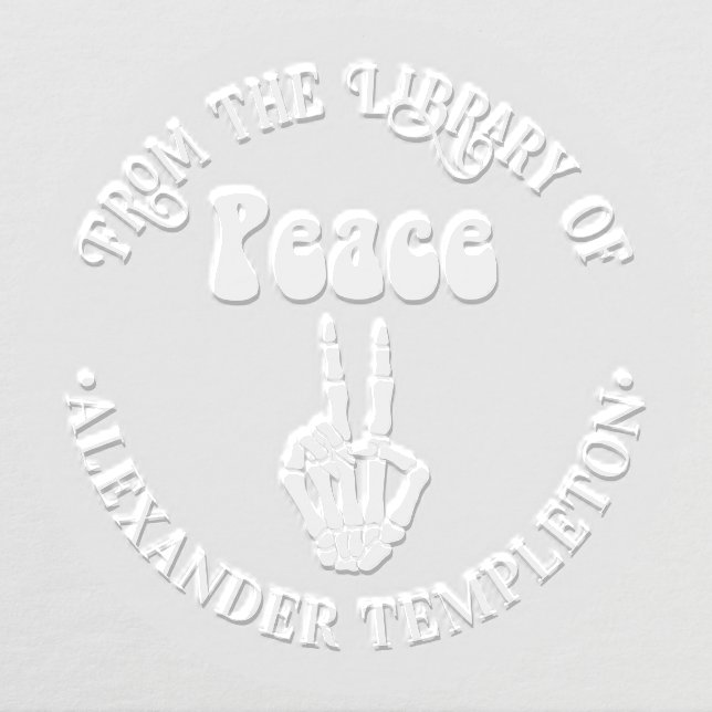 Retro Hippie Peace Skeleton Hand Sign Name Library Embosser (Design)