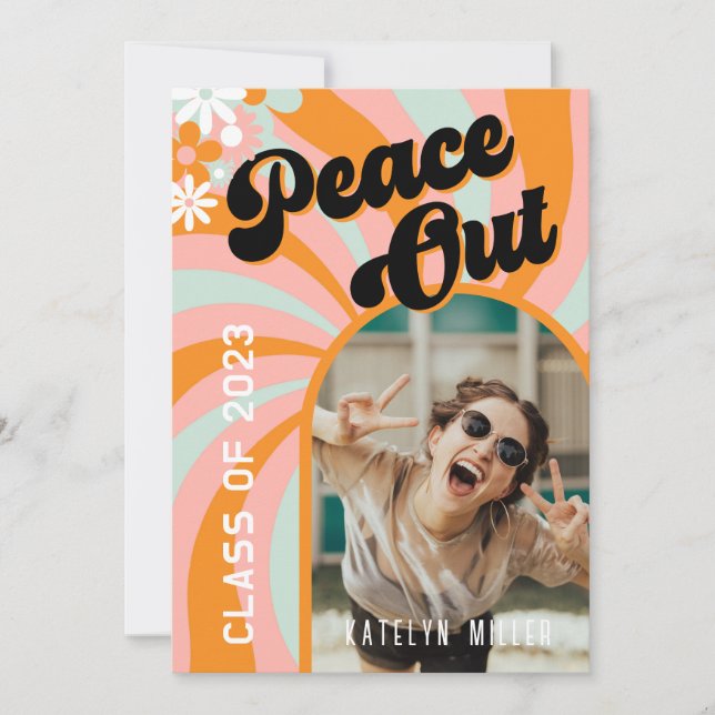 Retro Hippie Photo Graduation Invitation (Front)
