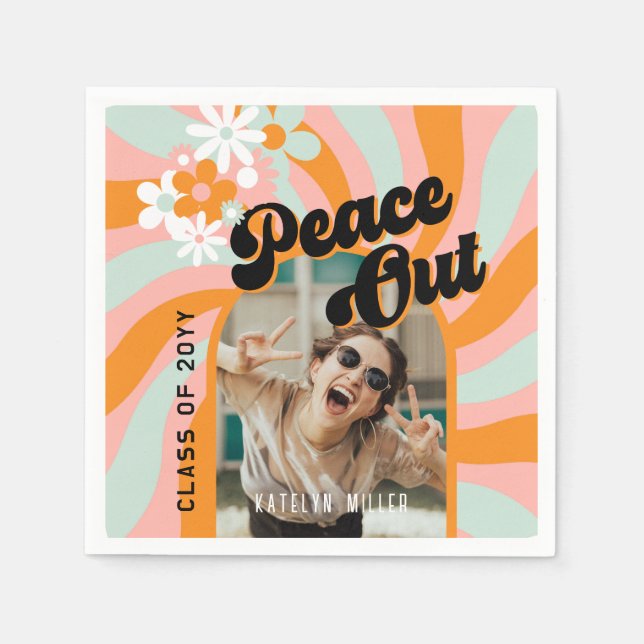 Retro Hippie Photo Graduation Napkins (Front)