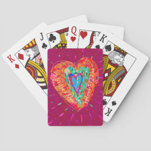 Retro Hippie Pink Turquoise Heart Couple Date Poker Cards