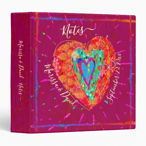 Retro Hippie Pink Turquoise Heart Couple Notes 3 Ring Binder
