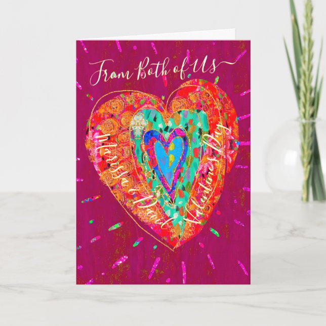 Retro Hippie Pink Turquoise Heart Valentines Day Card (Front)