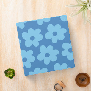 Retro Hippie Preppy Blue Flower Y2K Pattern 3 Ring Binder