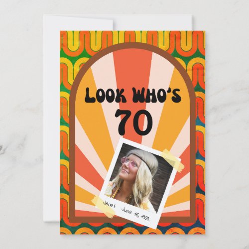 Retro Hippie Psychedelic 60s Photo 70th Birthday Invitation