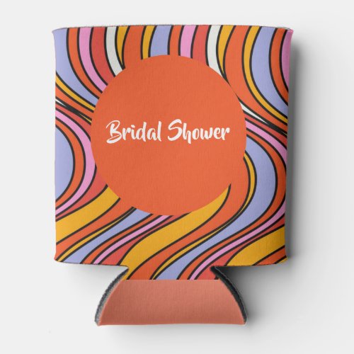 Retro Hippie Psychedelic Swirls Bridal Shower Can Cooler