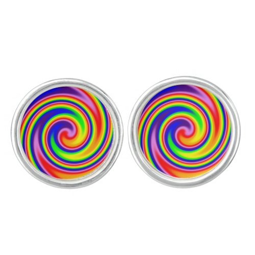 Retro Hippie Rainbow Colors Soft Focus Spiral Cufflinks