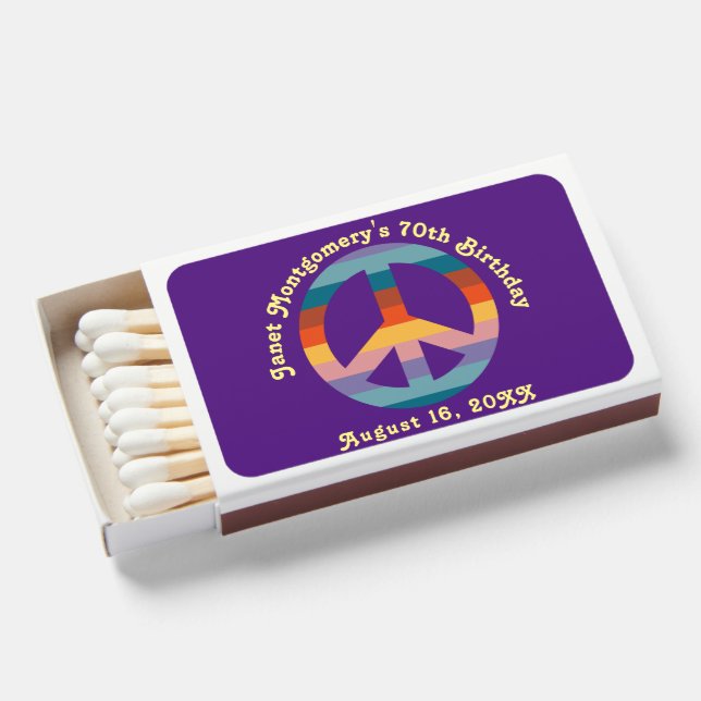Retro Hippie Rainbow Hippie Peace Sign Custom Matchboxes (Front Open)