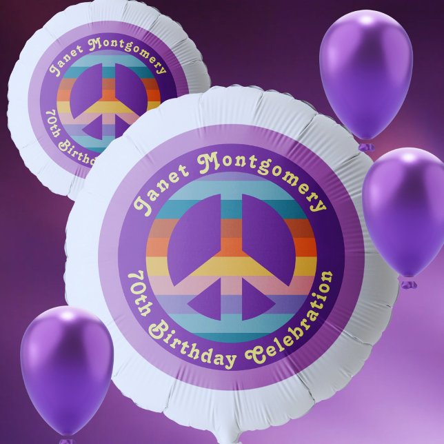 Retro Hippie Rainbow Peace Sign 70th Birthday  Balloon (Creator Uploaded)