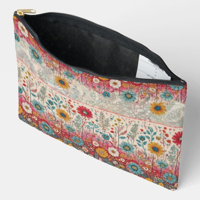 Retro Hippie: Red Garden Zippered Pouch (Open)