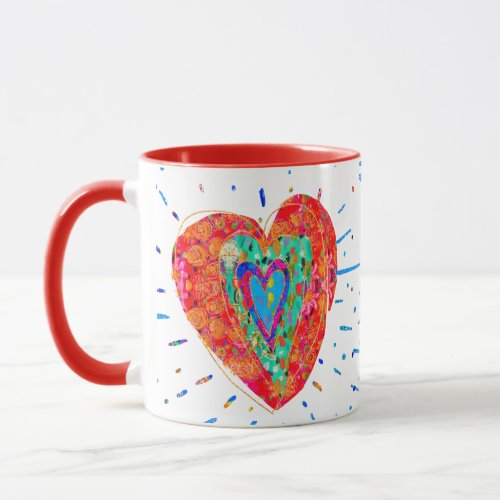 Retro Hippie Red Pink Turquoise Watercolor Heart Mug