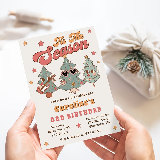 Retro Hippie Rockin' Christmas Tree Birthday Party Invitation (Creator Uploaded)