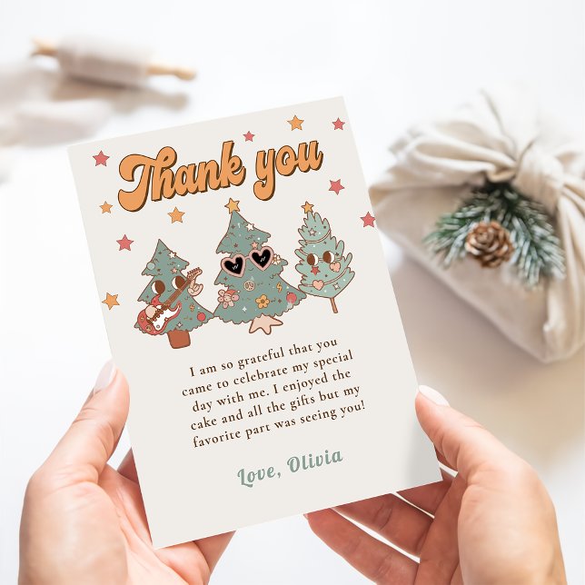Retro Hippie Rockin' Christmas Tree Birthday  Thank You Card (Creator Uploaded)