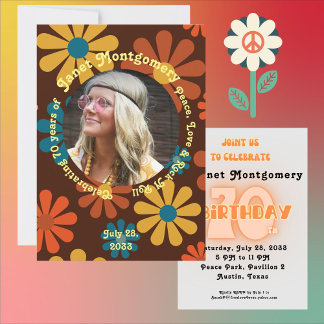 Retro Hippie Sunrise Peace 70th Photo Birthday Napkins