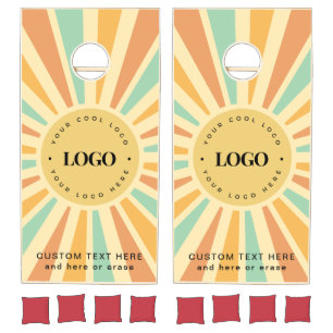 Retro Hippie Sunshine Business Logo & Text Groovy Cornhole Set