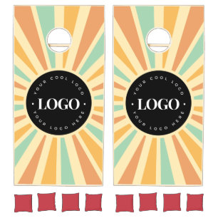 Retro Hippie Sunshine Sun Business Logo Groovy Cornhole Set