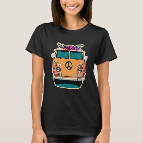 Retro Hippie Van floral Vintage Colors Art T_Shirt