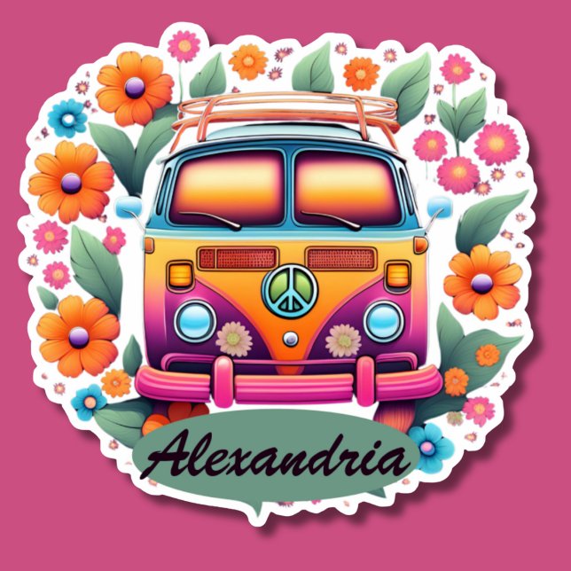 Retro Hippie Van Monogram Waterproof Sticker (Creator Uploaded)