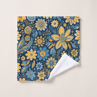Retro Hippie Vintage  Flowers  Design  Yellow Blue