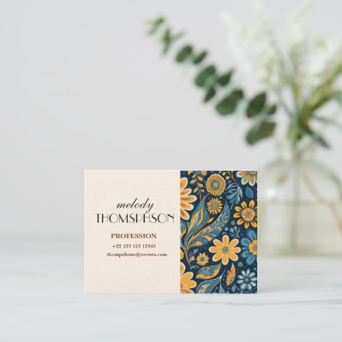 Retro Hippie Vintage  Flowers  Design  Yellow Blue Business Card