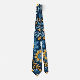 Retro Hippie Vintage  Flowers  Design  Yellow Blue