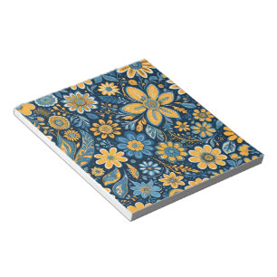 Retro Hippie Vintage Flowers Design Yellow Blue Notepad