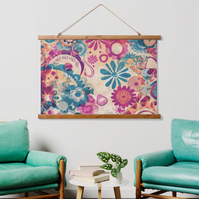 Retro Hippie: Wild Flowers Wall Hanging Hanging Tapestry (Living Room)