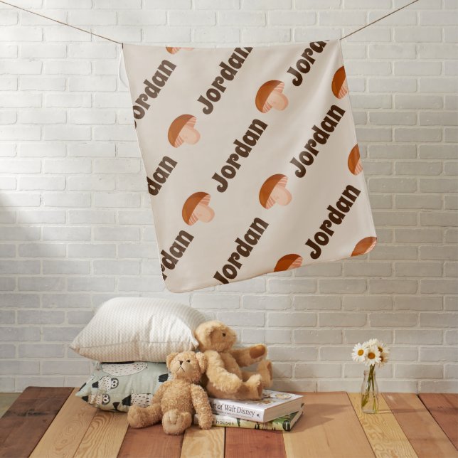 Retro Hippy Boho Mushroom Custom Baby Name Baby Blanket (In Situ)